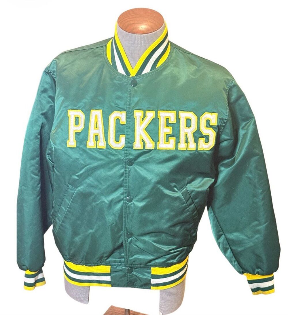 Green Bay Packers Vintage Starter Satin Jacket Mens Medium Embroidered NFL
